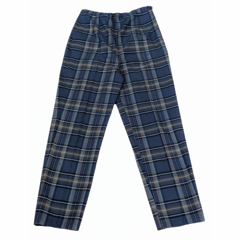 1960s Cigarette Style Slim Fitting Plaid Vintage Pants Blue High Waisted 1950s